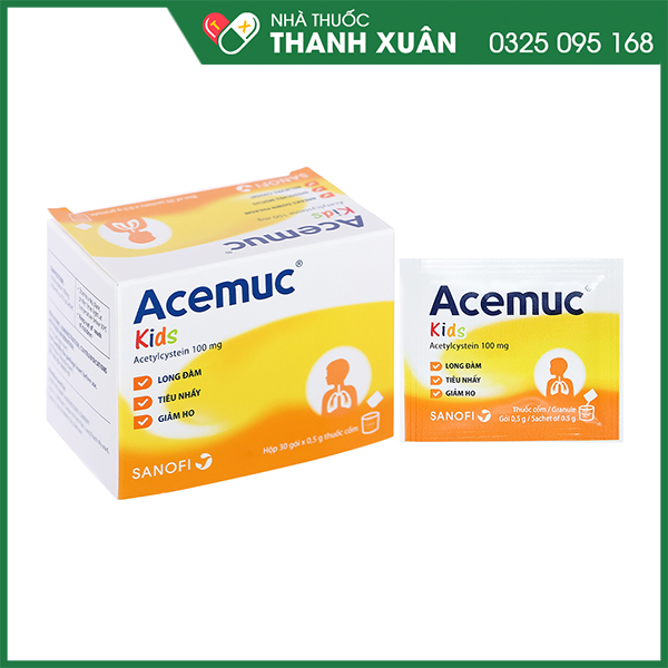 Acemuc kids 100mg thuốc tiêu nhầy trong bệnh lý hô hấp ở trẻ em